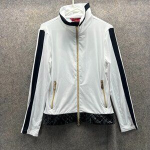 Brendratti Jacket Women 44 White Black Zip Up Track Viviana Gold Hardware Italy